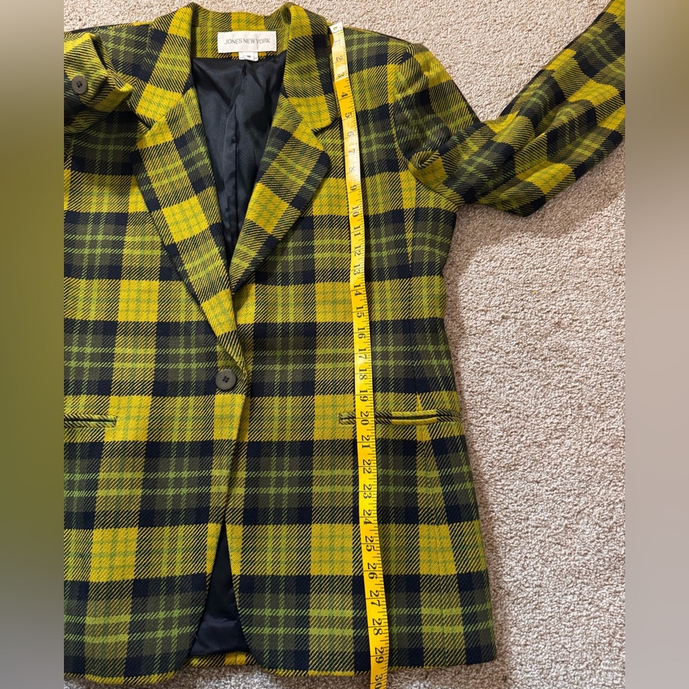 Vintage Jones New York Yellow and Black Plaid Wool Blazer Women's Size 10 - Picture 13 of 15